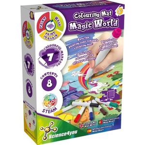 Science4you 80002802 Tekenmat und Kleurmat Magical World - Wasbare Schildermat en Verf Speelgoed met 7 Kleurmarkeringen, Educatieve Spellen voor Kinderen +3 Jaar