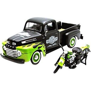 Maisto - 32171GR – miniatuurvoertuig – model op schaal – Ford F1 – Harley Davidson 1948 – schaal 1:24 – groen/zwart