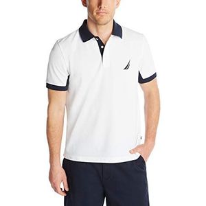 Nautica Heren Classic Fit Short Sleeve Performance Pique Polo Shirt Poloshirt, wit (bright white), L