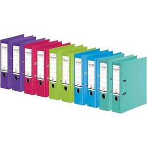 Origineel Falken 10 stuks Chromocolor premium mappen. Made in Germany. Kunststof kaft buiten en binnen 8 cm breed DIN A4 assorti kleuren 2x per stuk mint, lichtblauw, limegroen, roze, violet.