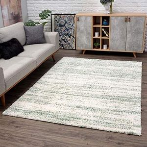 carpet city Tapijtloper Shaggy hoogpolig - modern gemêleerd 80x300 cm groen crème - tapijten woonkamer