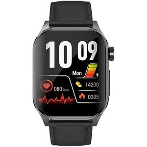Knauermann PRO 3 (2024) zwart - gezondheidshorloge smartwatch met telefoonfunctie - OSRAM sensoren - ECG + HRV-functie - BT Bluetooth - slaapapneu - bloeddruk - echt lederen band, zwart, 14-24, zwart,