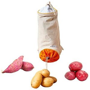 Mastrad Opbergzak voor groenten, dubbelzijdig trekkoord, vershoudzak van katoen en linnen, zak voor het opbergen van knoflook, uien en tomaten