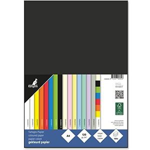 Kangaro - Gekleurd papier, zwart, DIN A4-120 g/m² FSC mix, 100 stuks, briefpapier, knutselpapier, doe-het-zelf, 29,7 x 21 x 1,5