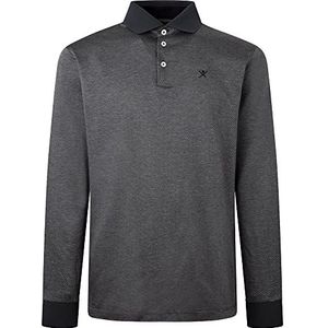 Hackett London Heren Herringbone Jacq Polo Shirt, Grijs, XS