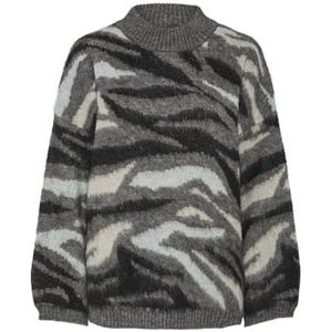 PCPEGGY LS HIGH Neck Jacquard Knit BC, Whitecap grijs/patroon: bruine tint jacquard, XS