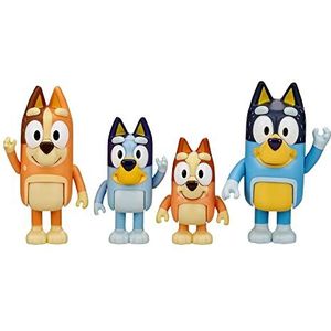 Bluey Family Pack, 4 beweegbare figuren, Bingo, Bluey, Mama Chilli en Papa Bandit, zoals op de televisie gezien, voor kinderen vanaf 3 jaar, BLY01100, Giochi Preziosi, meerkleurig