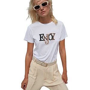 Trendyol Dames Regular Basic T-shirt met ronde hals, Kleur: wit, XS