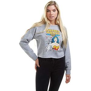 DC Comics Dames Wonder Woman Duo Cropped Sweatshirt, Grijs Marl, 42