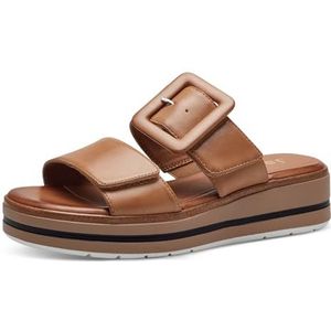 Jana Softline 8-27271-42 300 Tan Damesslipper, comfortabele extra brede alledaagse schoen, feestelijk, elegant, platte sandalen, tan, 36 EU Breed