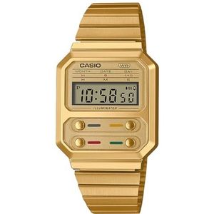 Casio A100WEG-9AEF Collectie Heren digitaal horloge vintage met roestvrijstalen band,Goud