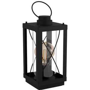 EGLO Tafellamp Bradford 1, 1-lichts nachtlampje, lantaarn nachtlamp van zwart metaal en helder glas, klassische tafel lamp voor woonkamer met schakelaar, E27 fitting