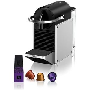 NESPRESSO De'Longhi Pixie EN127.S Koffiecapsulemachine, twee knoppen met directe keuze, ECO-modus, compact design, 19 bar druksysteem, 1260 W, zilver/zwart