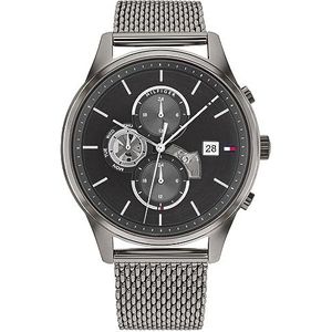 Tommy Hilfiger Analoge, multifunctioneel kwartshorloge voor heren met metalen roestvrijstalen mesh armband - 1710506, Donkergrijs, armband