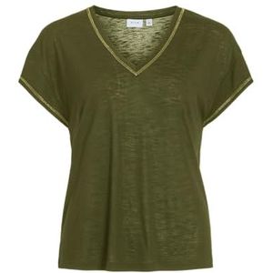 Vinoel V-hals S/S Stitch Detail Top, Capulet Olive, XS