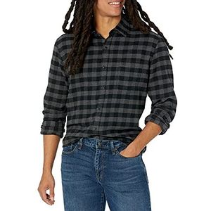 Amazon Essentials Men's Geruit flanellen overhemd met lange mouwen en slanke pasvorm (kleuren in beperkte oplage), Zwart Houtskool Geruit, XL