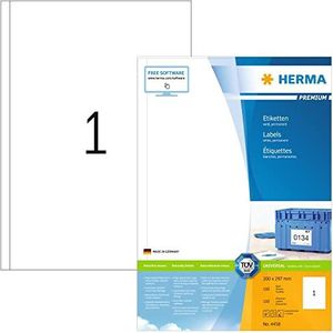 HERMA 4458 universele etiketten A4 groot (200 x 297 mm, 100 velle, papier, mat) zelfklevend, bedrukbaar, permanent klevende adresetiketten, 100 etiketten voor printer, Wit