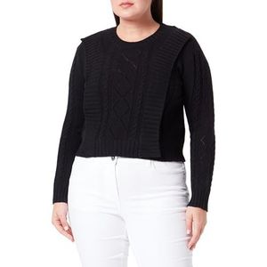 Libbi Chique gebreide trui voor dames met prismatische uitsparingen, acryl, zwart, maat XL/XXL, zwart, XL