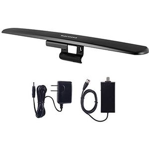 Philips Versterkte HD TV-antenne, eenvoudige montage voor bovenkant van tv, binnen, groot bereik, inclusief signaalversterker, volledige 1080P 4K Ultra HD VHF UHF, SDV7219N/27