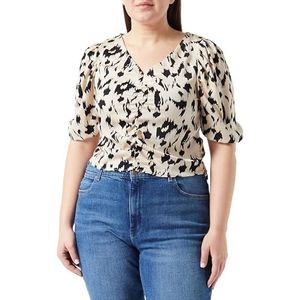 faina Dames gedrapeerd blouseshirt 19526458, beige zwart, XL, beige-zwart, XL