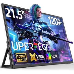 UPERFECT 21,5"" 120Hz Draagbare Monitor, 1080P Full HD, Ingebouwde Stand, VESA Monteerbaar, Slank Aluminium Frame, voor Laptops, Mini PC's, Telefoons en Gaming Consoles