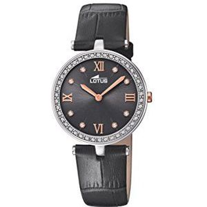 Lotus Watches Dames datum klassiek kwartshorloge met lederen armband 18462/4, zilver-zwart, koper, roségoud, M, Band