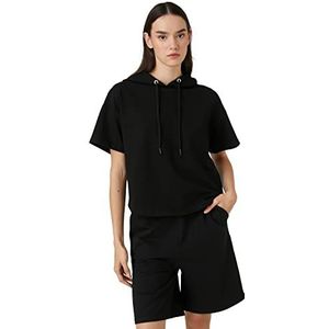 Koton Dames Relax Fit Hooide Sweatshirt met korte mouwen, zwart (999), XL