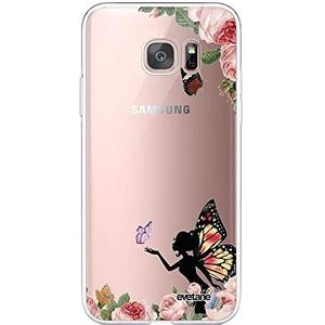 Evetane Beschermhoes compatibel met Samsung Galaxy S7 Edge 360 Full Cover voor- en achterkant, robuust, dun, robuust, transparant, feeën, vlinder, bloemenpatroon