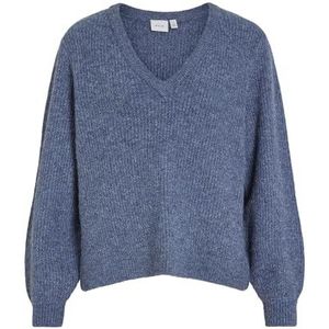 VIBELUNA V-hals REV L/S Knit Top - NOOS, Bijou Blue/Detail: melange, XXL