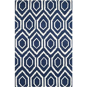 Safavieh ""Essex"" hand Tufted Area tapijt Safavieh Essex Area tapijt, handgetufte wollen tapijt in donkerblauw/ivoor, 121 X 182 cm 121 X 182 cm Donkerblauw/Ivoor