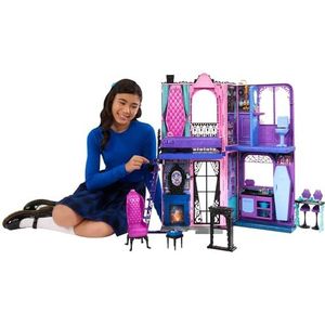 Monster High Boe-tique Hotel, poppenhuis, inklapbare speelset met spookachtige verrassingen in elke kamer en meer dan 13 onderdelen, waaronder meubels en accessoires, JBF16