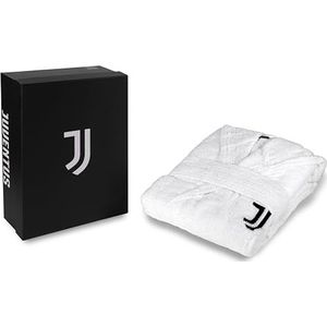 hermet Juventus Badjas met capuchon, uniseks badjas van badstof 380 g/m², 100% katoen, Juventus-logo op de hartzijde, maat S