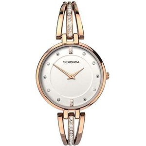 SEKONDA Dames analoog klassiek quartz horloge, Rose gouden armband/zilveren wijzerplaat, Standard, Armband
