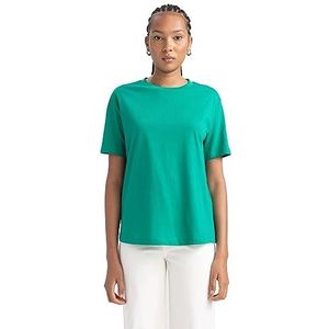 DeFacto Dames T-shirt - klassiek basic shirt voor dames - comfortabel T-shirt voor vrouwen, groen, L
