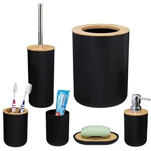 Relaxdays 6-delige badkameraccessoires set bamboe - badkamerset - toilet set - accessoires - zwart