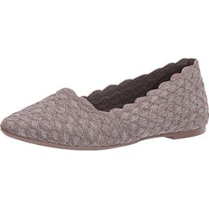 Skechers Cleo-geschulpte gebreide skimmer gesloten teen ballerina's voor dames, Bruin Donker Taupe Plat Gebreide Dktp, 39 EU