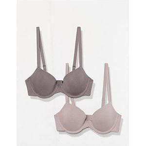 Amazon Essentials Dames Demi Cup katoenen beha, 2 stuks, mauve/grijs, 34D