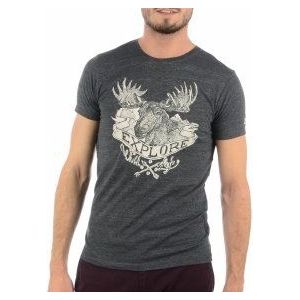 ESPRIT Heren T-shirt - Regular Fit, met print, grijs (dark grey 020), XXL
