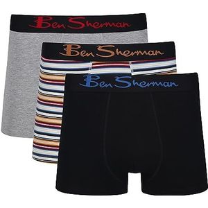 Ben Sherman Boxershorts voor heren in zwart/streep/grijs | Soft Touch katoenrijke boxershorts met elastische tailleband | comfortabel en ademend ondergoed - multipack van 3, Zwart/Streep/Grijs, L