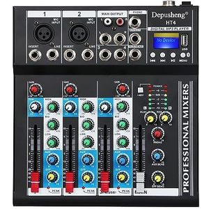Depusheng HT4 Professionele 4-kanaals USB-aansluiting Draagbare audiomixer Bluetooth Live Studio Audio DJ Sound Mixing Console voor computeropname, bands