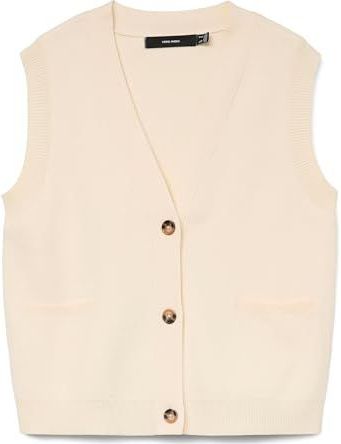 Vero - Oda Vsaba Sl V-neck Button Vest - Beige - Gebreid Vest
