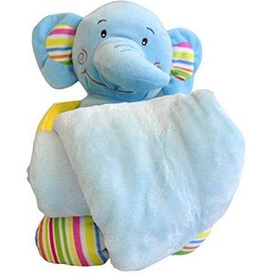 Hug Me 3830047237773 pluche speelgoed 26 cm, babyspeelgoed met deken kleine olifant, 90 x 70 cm, blauw