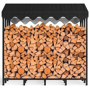 Himimi Metalen brandhoutrek voor buiten, 185 x 70 x 185 cm, 2,4 m³/3,5 SRM, houdcapaciteit, houten standaard buiten, brandhoutrek met beschermhoes