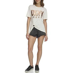 DKNY Women's Short Sleeve O Ring Logo T-shirt, Pristine, XL, Pristine, XL
