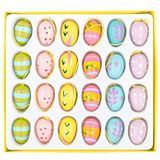 Iden Basic - Paaseieren om op te hangen, 24 stuks in 6 designs, ca. 2 cm per stuk, houten paasdecoratie