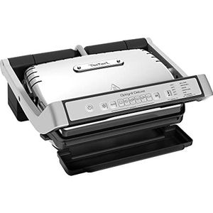 Tefal GC707D OptiGrill Deluxe Contactgrill, 6 intelligente programma's, ontdooifunctie, 5 gaarstanden, handmatig programma, vaatwasmachinebestendige platen, zwart/roestvrij staal