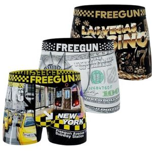 FREEGUN Boxershorts voor kinderen, sport, ademend, comfortabel en zacht (3 stuks), Zwart/Geel/Blauw/Rood/Goud, 12-14 Jaren