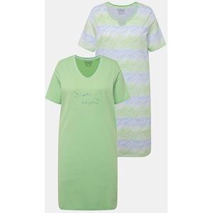 Ulla Popken Dames 2 stuks Bigshirts, dot Wave 830446 nachthemd, groen, 46/48, groen, 46/48