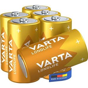 Varta Longlife C Baby LR14 Batterij (verpakking met 6 stuks) Alkaline Batterijen – Made in Germany – ideaal voor afstandsbediening radio wekker en klok, zwart