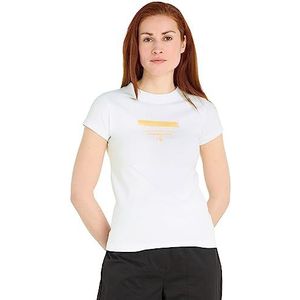 Calvin Klein Jeans Vrouwen Stripe Logo Moderne Rechte Tee S/S T-shirts, Helder Wit, XS